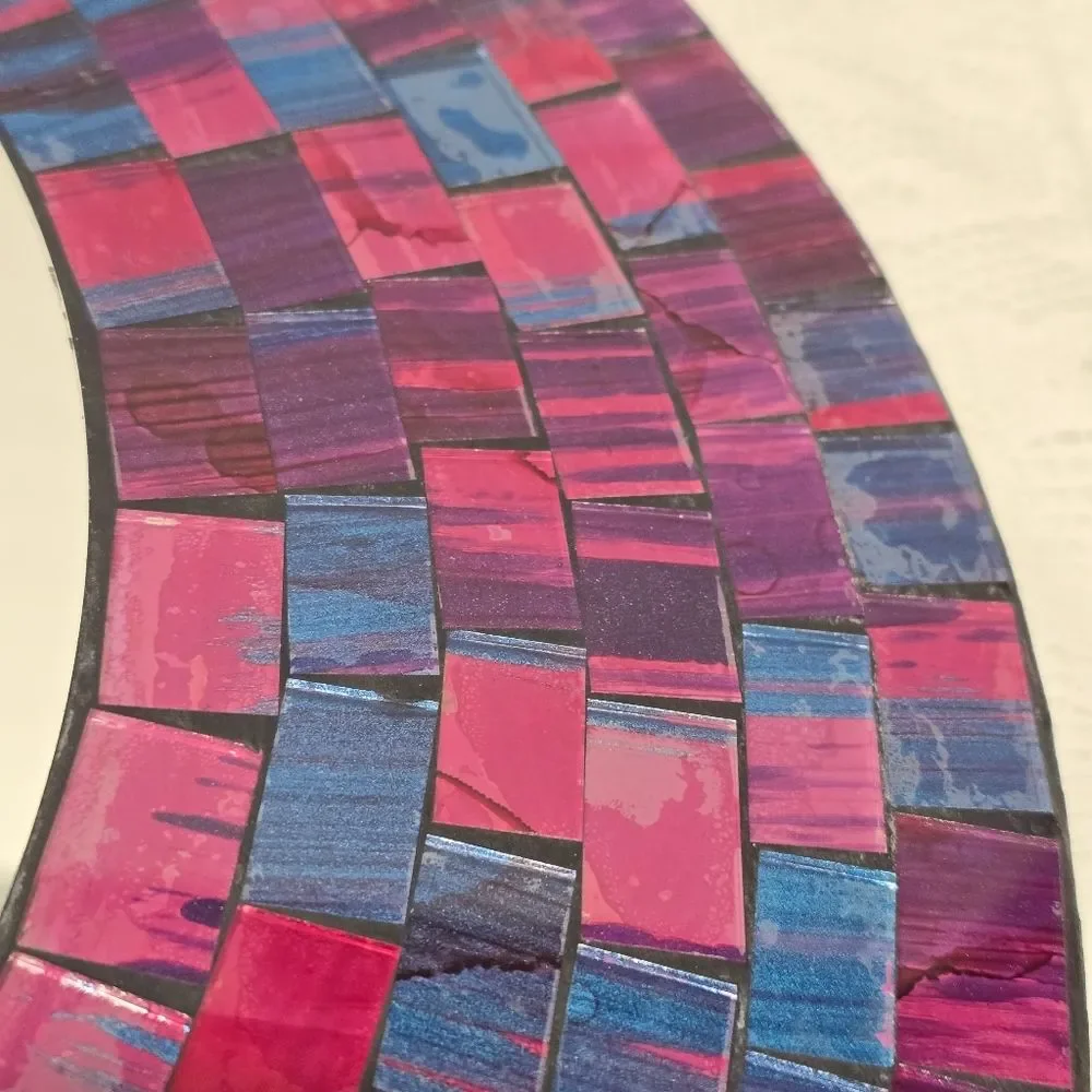 Vintage Glass Mosaic Wall Mirror Purple Blue Pink Handmade In Indonesia Art Deco
